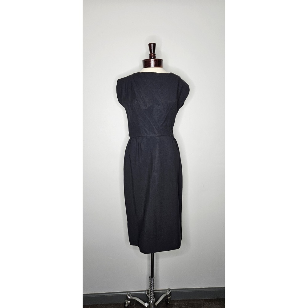 VTG 1960s Union Made Black Chiffon Dress Drawstring Back Cocktail M